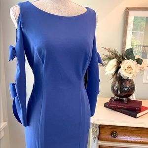 NWT Macy’s Donna Morgan Marine Blue Knee Length Dress  with Tie Sleeve Details